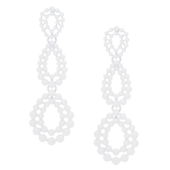 Icing Jewelry - NEW 3" Filigree Teardrop Drop Earrings - White NWT